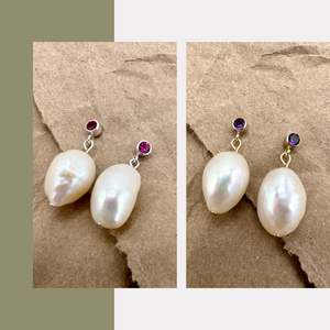 Beloved, XL Pearl & Birthstone Earrings