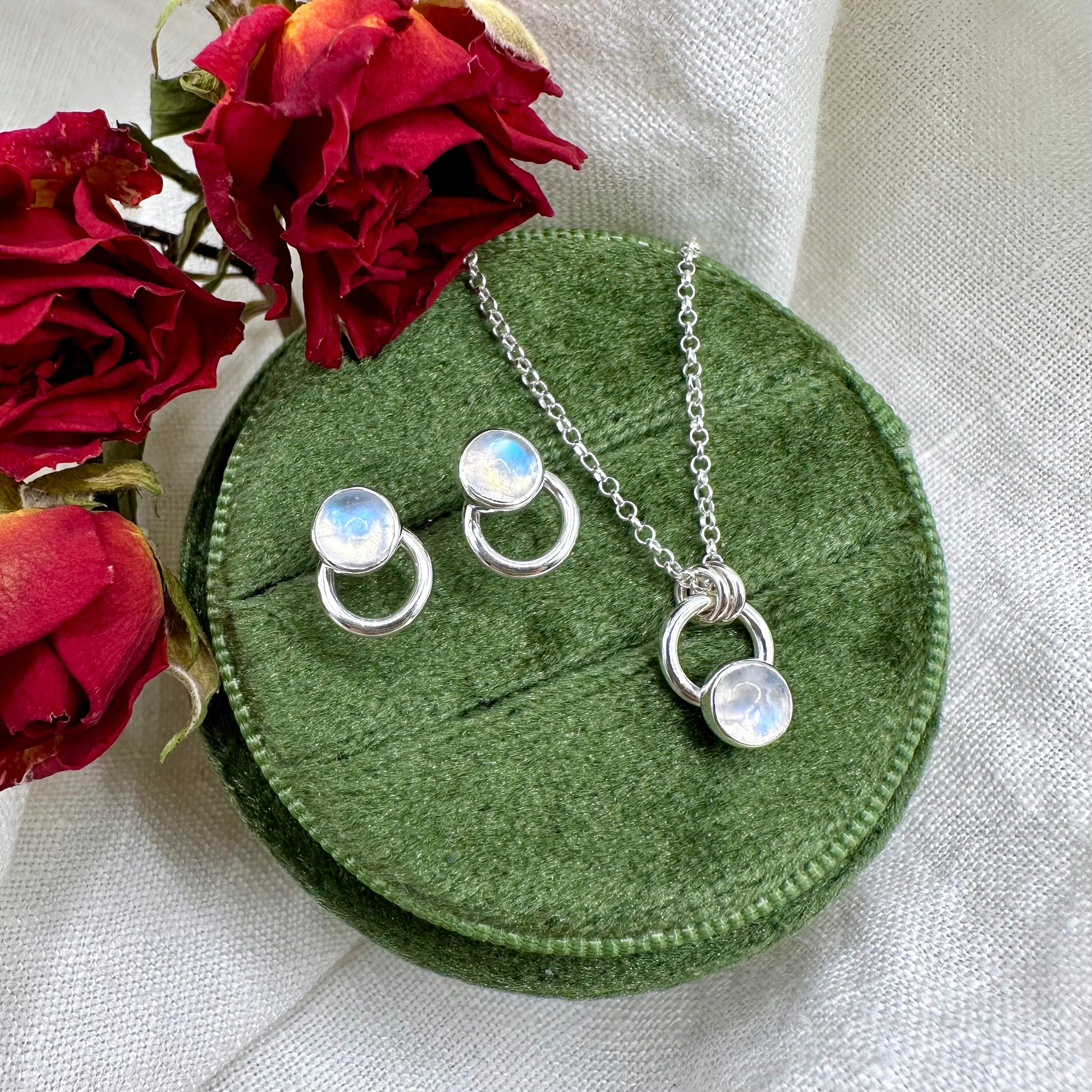 Crescent Moonstone Studs