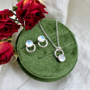 Crescent Moonstone Studs