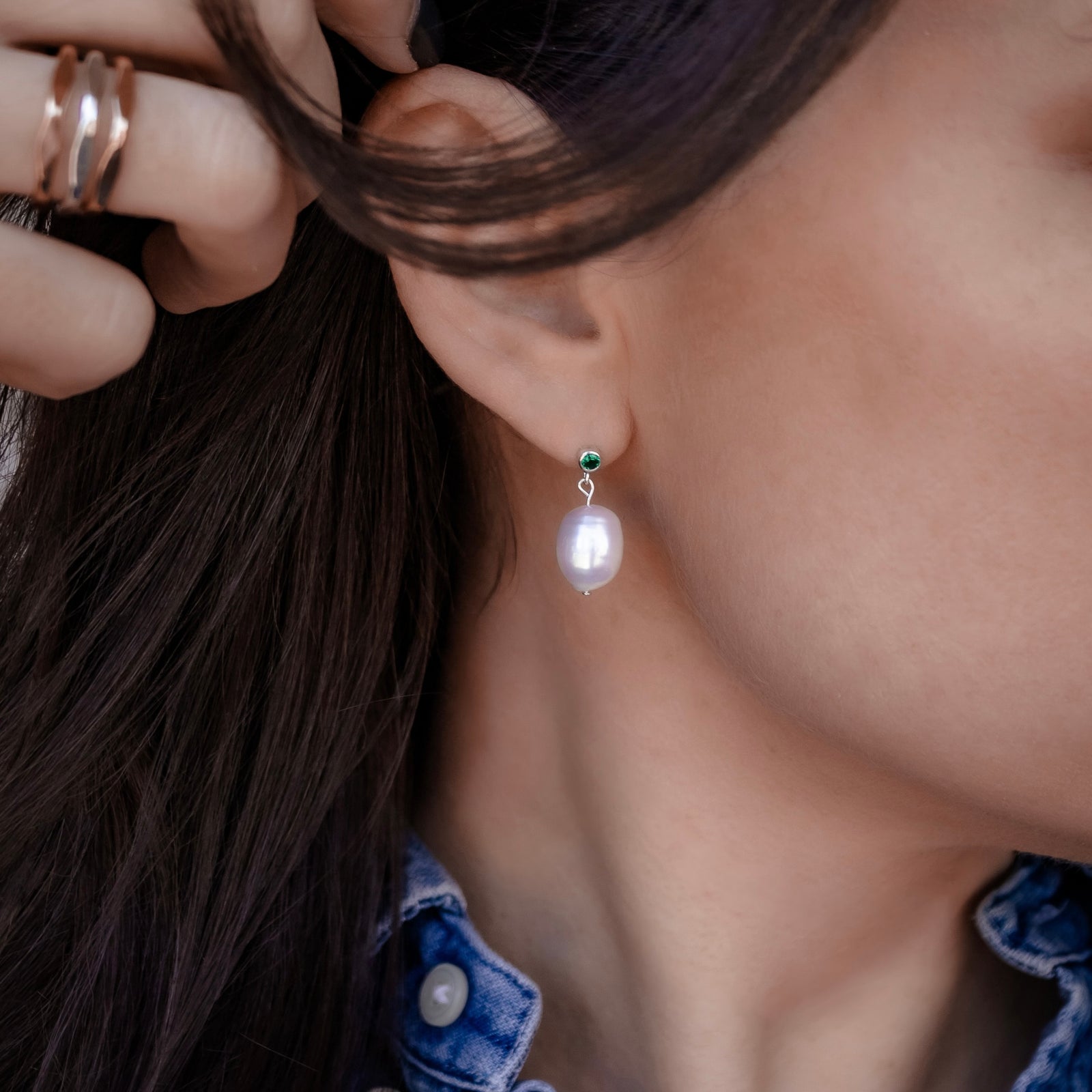 Beloved, XL Pearl & Birthstone Earrings