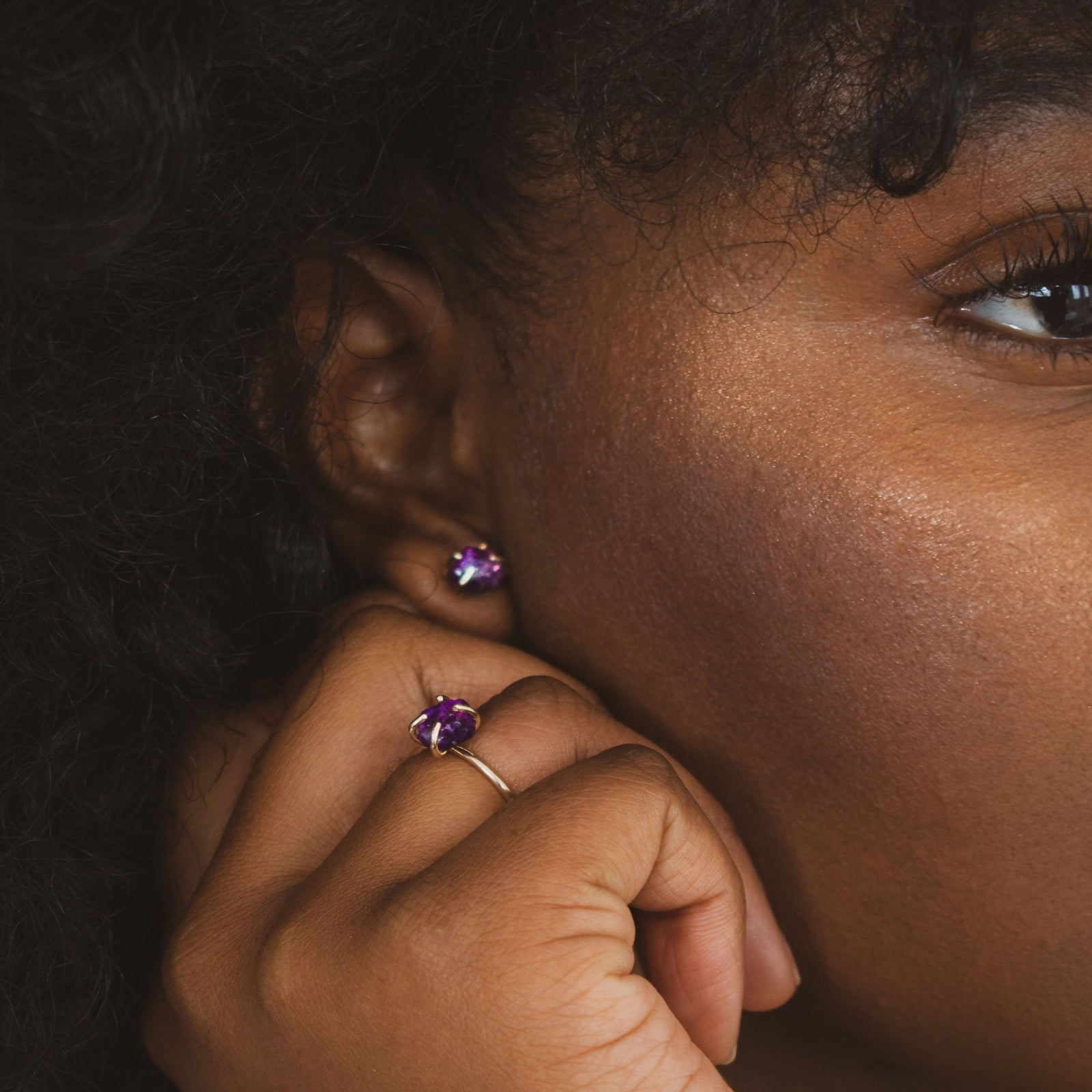 Raw Amethyst Studs