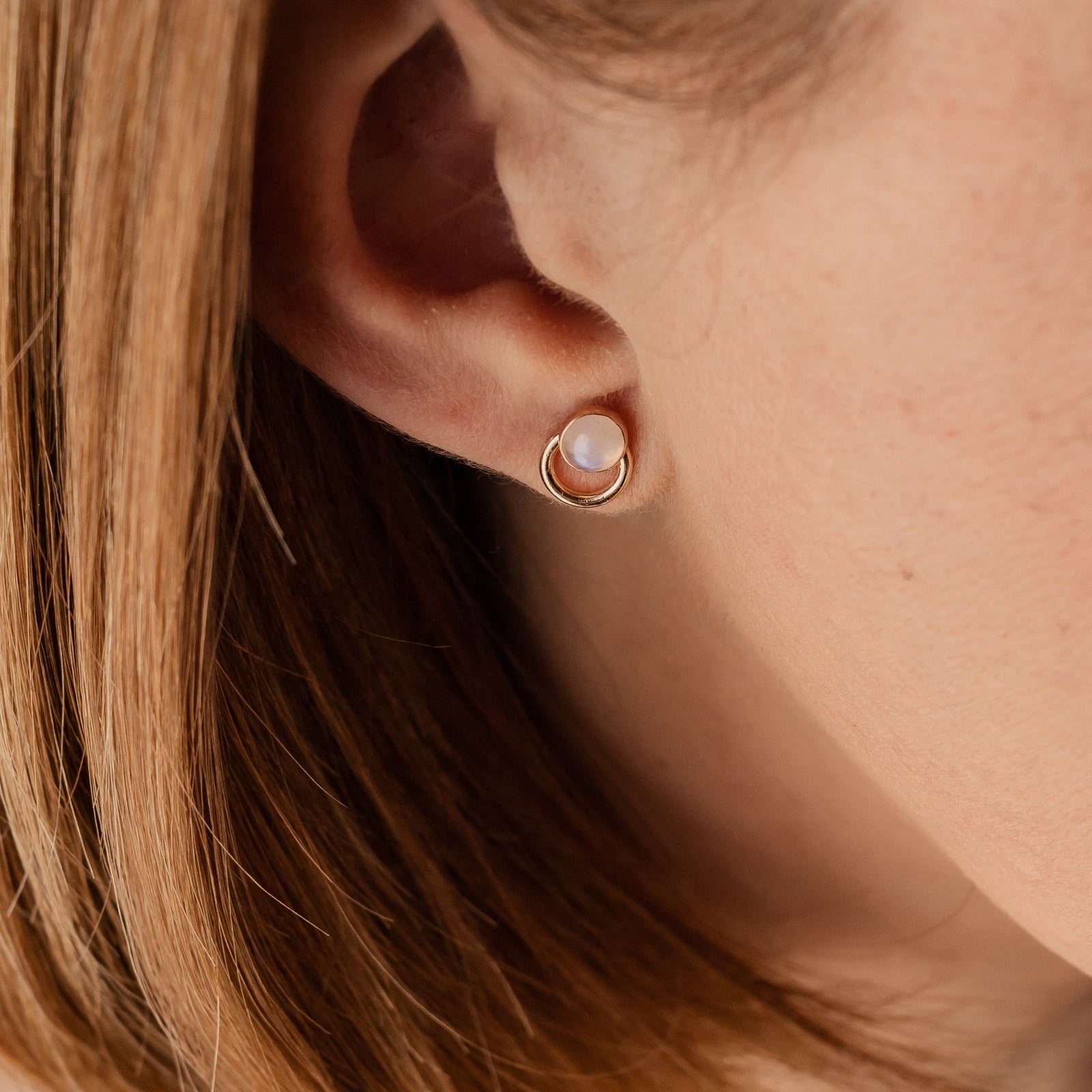 Crescent Moonstone Studs