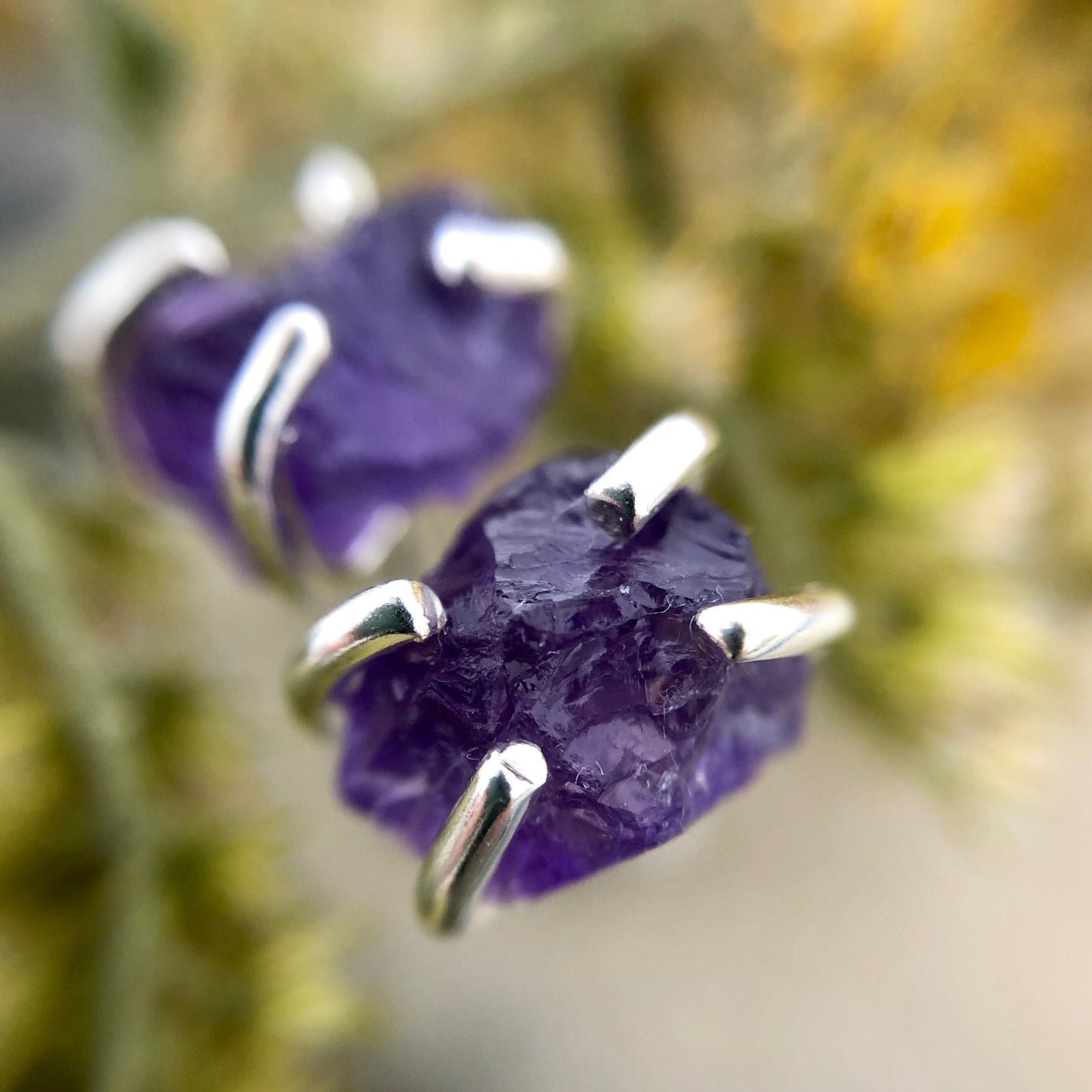Raw Amethyst Studs
